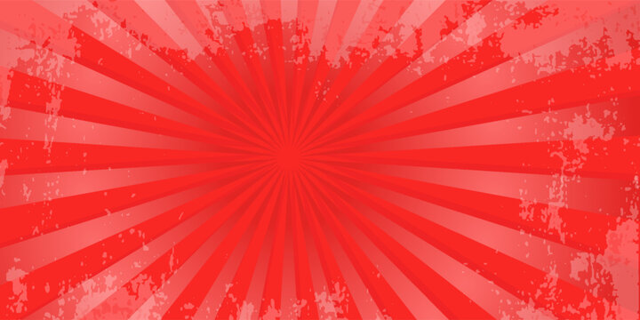 Pop art red burst background. Sunbeam comic book radial lines superhero action explosion lightning blast backdrop with halftone dots. Anime manga retro vintage background