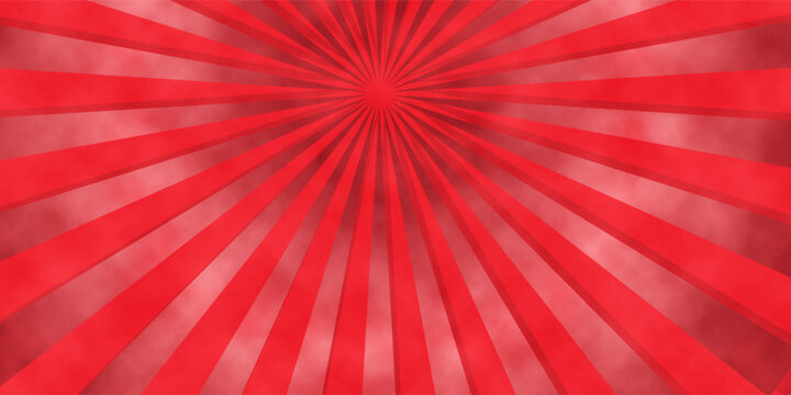 Pop art red burst background. Sunbeam comic book radial lines superhero action explosion lightning blast backdrop with halftone dots. Anime manga retro vintage background