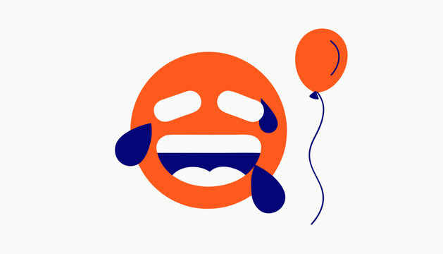 Laughing face emoji, crying laughing emoticon, orange smiling icon, vector emoji set