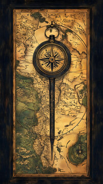Compass is positioned over an intricate vintage map background to denote the spirit of adventure and discovery.