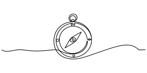 Continuous single line drawing of a navigation compass showing direction for travel adventure and exploration concept Vector, illustration © OTP Line art