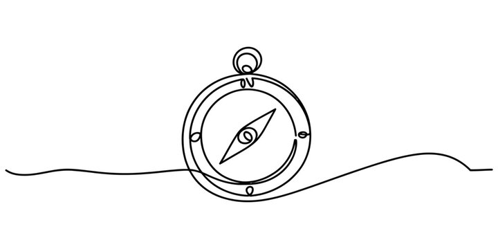 Continuous single line drawing of a navigation compass showing direction for travel adventure and exploration concept Vector, illustration