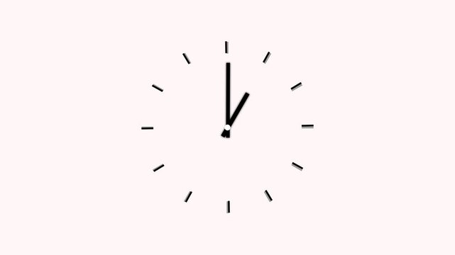 Twelve-Hour Clock Running Animation, Moving Clock Hands, 12-Hour Clock Dial Loop, 24-Hour Time-Lapse Animation on White Background