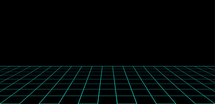 Retro 80s style digital grid landscape background.