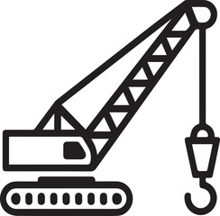 MobileCrawler crane silhouette with lattice boom and hook in black construction machinery icon design © Rashid