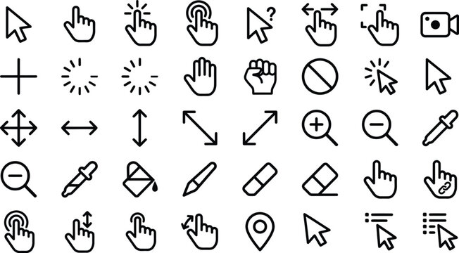 Mouse click cursor icon set, Cursor, click icons set. Click set vector. arrow and mouse forms, vector illustration.
