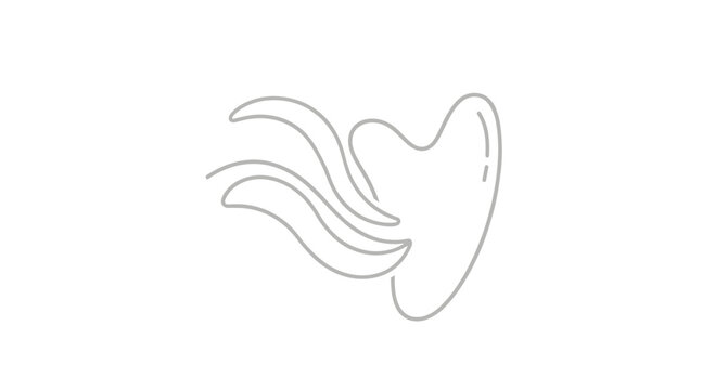 Minimalist line art illustration of a heart-shaped gua sha tool accompanied by wavy lines, symbolizing gentle facial massage and skincare movement.