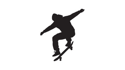 Skateboarder In Mid Air Jump Black Silhouette © Md