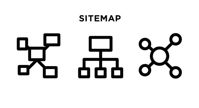 Sitemap website structure diagram and organizational flowchart icons for web development and architecture with flowchart structure organization architecture hierarchy planning development