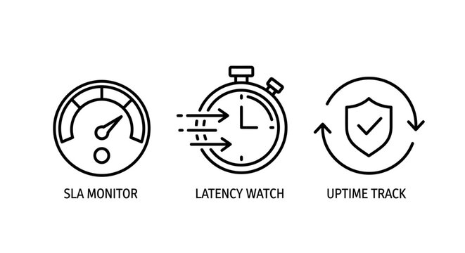 Service level agreement monitoring latency watch server uptime track dashboard interface icons uptime monitor monitoring tool monitoring performance security dashboard technology