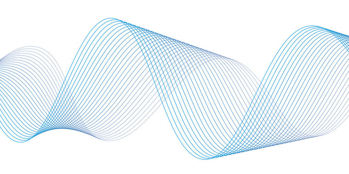 Abstract blue wave pattern created from fine lines, flowing gracefully across a clean white background, suggesting movement and fluidity.