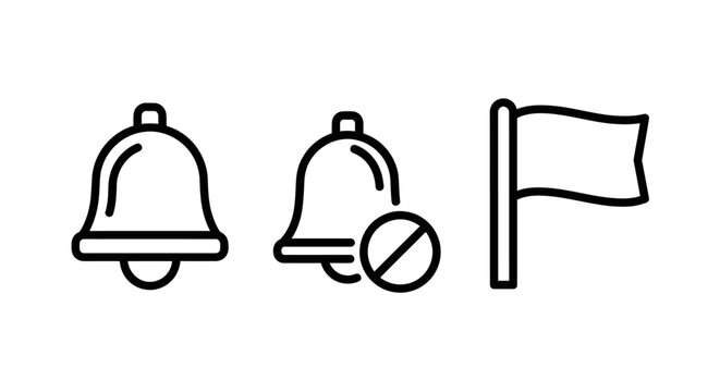 Set of notification and flag alert icons for user interface design with notification interface communication management minimalist reminder information priority important application