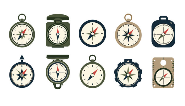 Collection of old compasses navigation.