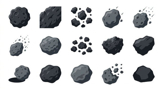 Collection of Asteroids and Meteoroids in Space Illustration.