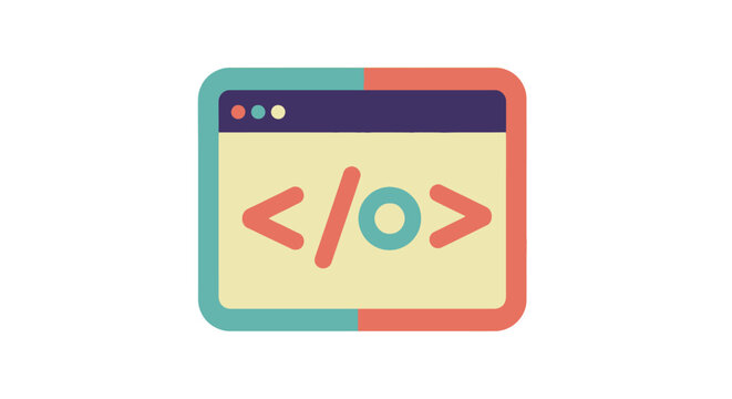Coding icon with code tags and browser window