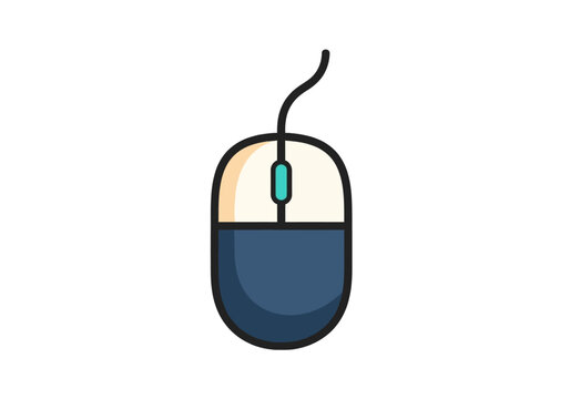 Flat design computer mouse with blue and cream colors