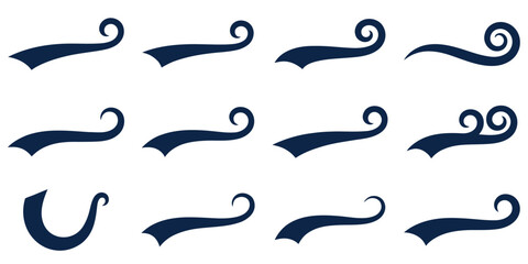 Swash tail flourish vector illustration set collection of elegant scroll elements for typography and graphic design decorative curved tails for calligraphy isolated on white background. © MONJILA