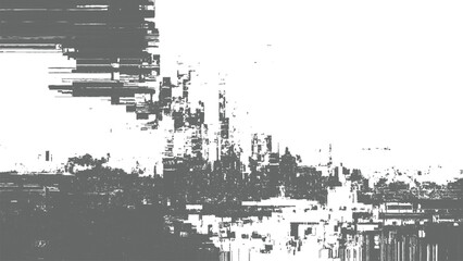 Obraz premium abstract digital glitch texture with fragmented gray and white streaks resembling corrupted data or malfunctioning display background
