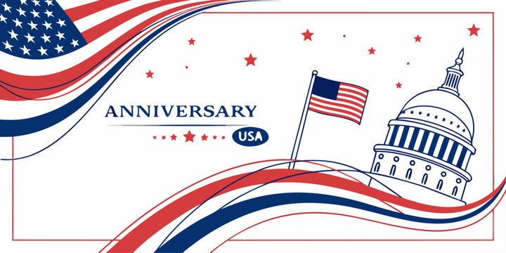 USA semiquincentennial logo with classic patriotic celebration background.