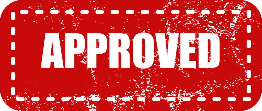 Approved Stamp on Red Grunge Background with Dotted Border in Vintage Style