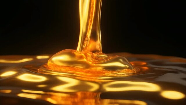 Golden liquid pouring and splashing.