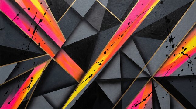 Abstract geometric background with vibrant neon colors and dynamic patterns