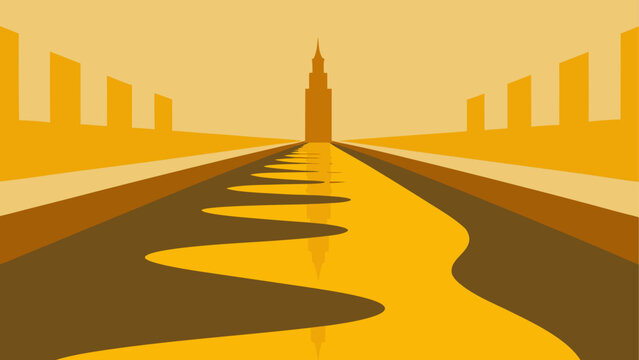 Golden road to big ben london cityscape