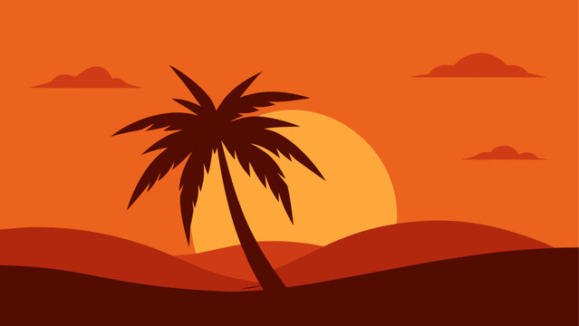 Palm tree at sunset in desert