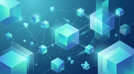 Obraz premium Abstract futuristic digital blockchain technology network with glowing cubes.