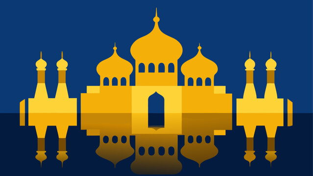 Golden taj mahal icon on blue background