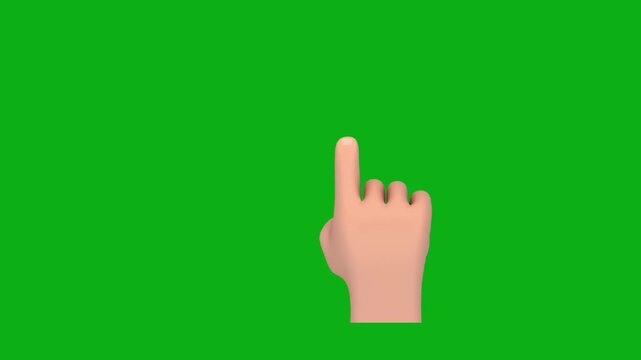 Hand finger up green screen chromakey background 2d animated cartoon animation number one sign communication gesture symbol concept icon loops smoothly on chroma key