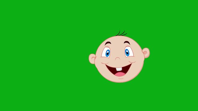 Baby boy happy green screen chromakey background 2d animated cartoon animation cute child emotion expression head portrait concept icon loops smoothly on chroma key