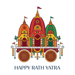 Fototapeta premium Decorated Rath Yatra Chariot with Flags and Garlands on White Background
