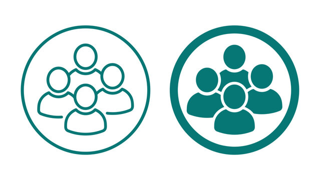 Team Iconography: Two stylized icons representing a group of people in Teal green, one outlined and the other solid, symbolizing teamwork and community.