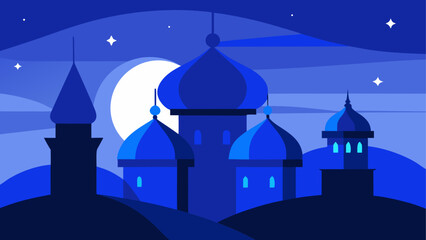 Blue mosque at night with full moon © sumona
