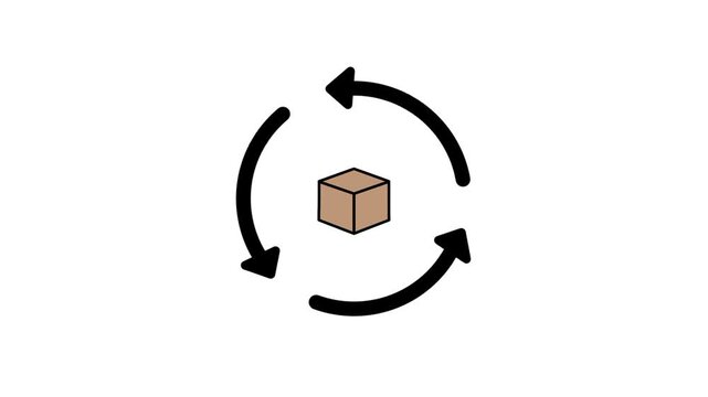 Continuous delivery icon featuring package box and circular arrow symbols. Visual representation of automated deployment and software distribution.