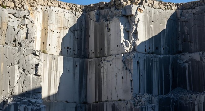 Majestic Cliff Face with Vertical Striations and Shadows.