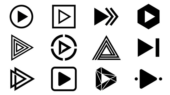 Collection of Various Play Button Icons and Symbols.