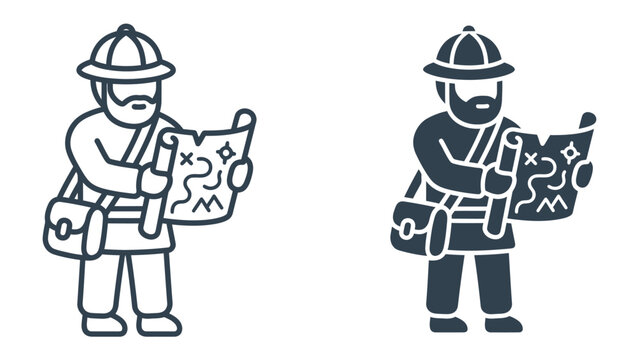 Explorer with Treasure Map: An adventurer in a pith helmet studies a detailed treasure map, his satchel slung over his shoulder, ready for a grand expedition.