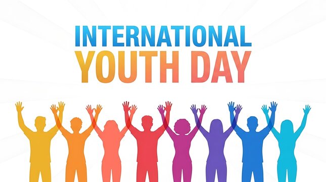 International youth day celebration diverse group silhouette with raised hands august 12th awareness