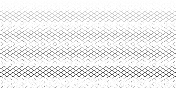 Fishing or soccer net. Repeated hexagon pattern. Black wired mesh texture isolated on white background. Metallic or fabric fence, cage or lattice structure. Vector graphic Illustration.
