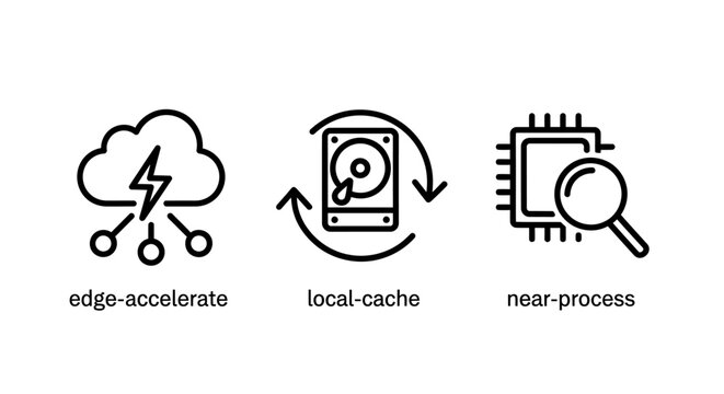 Set of computing and data processing infrastructure icons with computing processing infrastructure technology acceleration information performance optimization hardware software internet