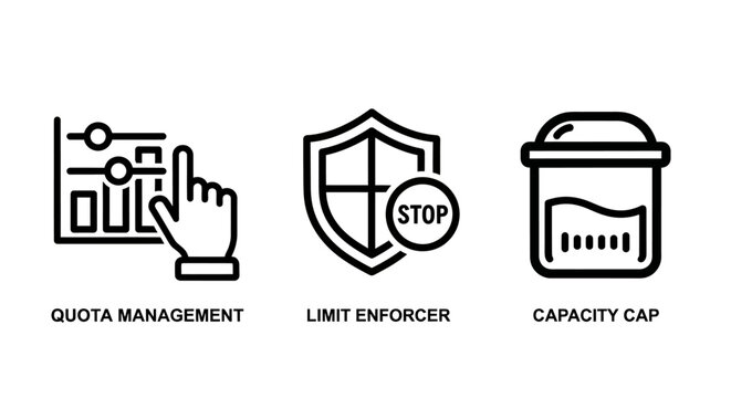 System resource and limit management thin line icons set with management enforcer capacity resource administration boundaries optimization computing technology software infrastructure
