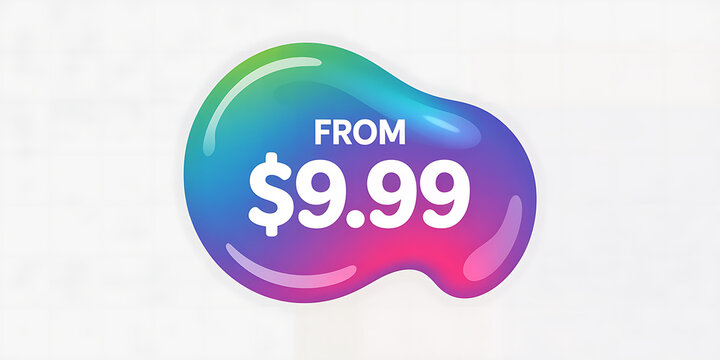 Irregular Shaped Price Tag with Gradient Colors and "$9.99" Text