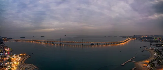 Xinghai Bay Bridge at Dusk, Dalian Modern City Skyline © TrinhVan