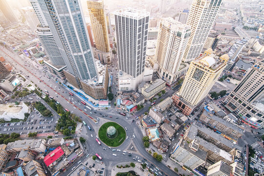 Modern Dalian City Aerial View with Skyscrapers and Central Park
