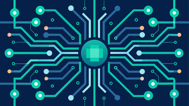 Circuit board, electronic circuit, technology background, blue and green, vector illustration