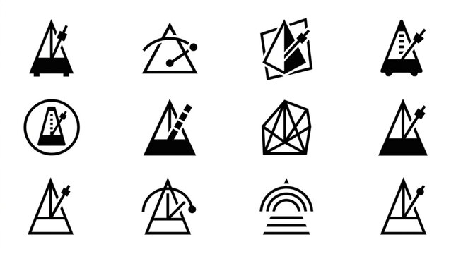 Collection of abstract geometric shapes and icons representing rhythm and music.