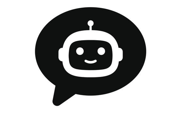 Chatbot icon for app ui and website interface, robot symbol in speech bubble
