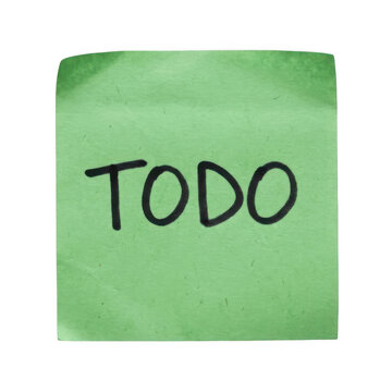 Green sticky note with todo text message on transparent background